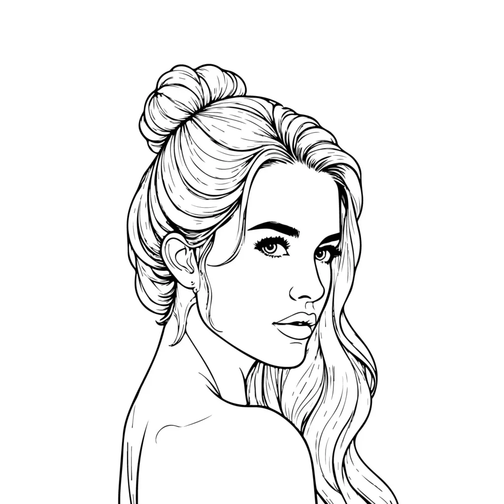 Elegant Salon Clip Art – Line Art of a Beautiful Model Woman