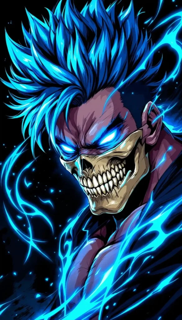 
									4K Fierce Blue-Haired Anime Warrior Wallpaper