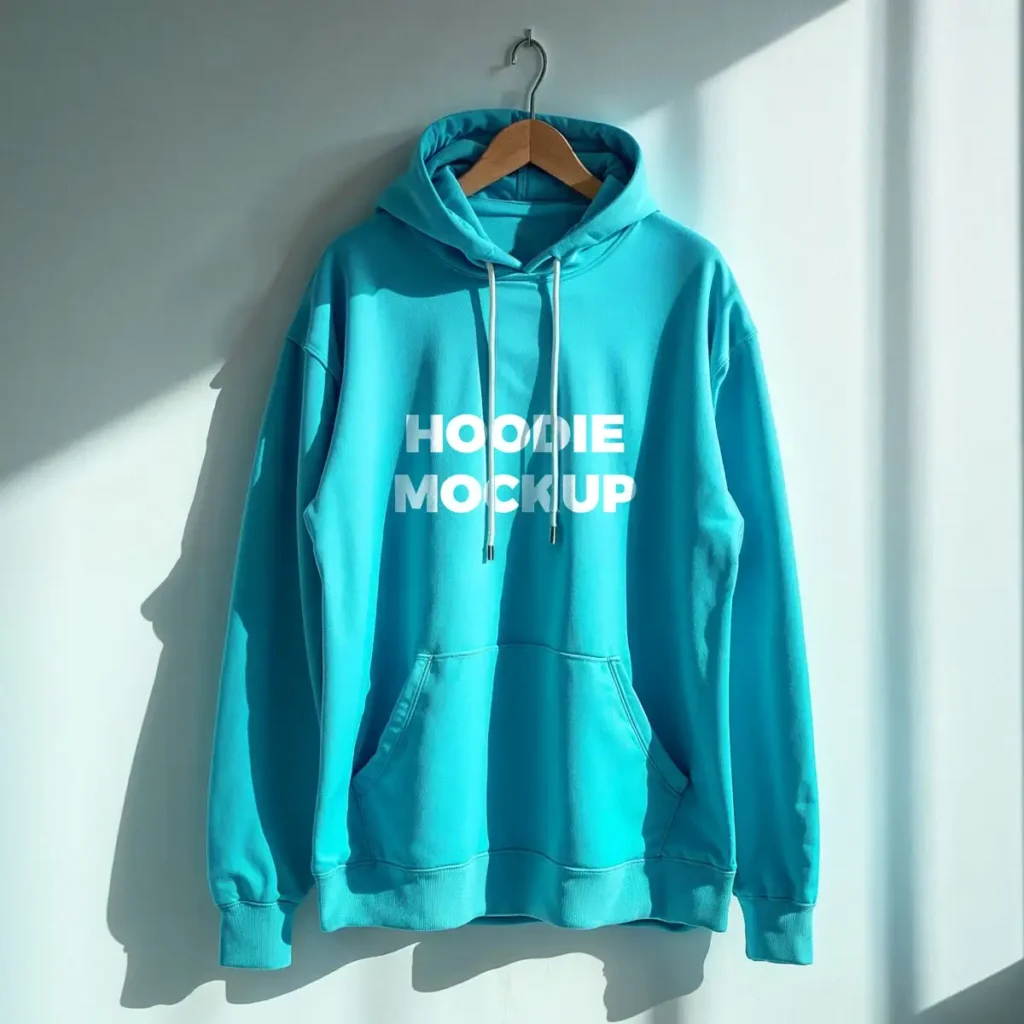 Free Cyan Hoodie Mockup