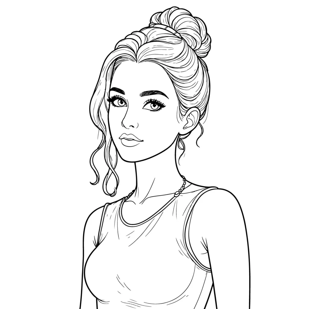 Woman with Bun Hairstyle Line Art