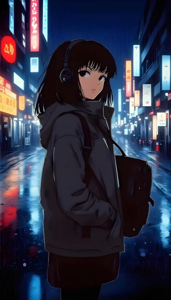 
									Anime Girl Wallpaper – Rainy Night in the Street