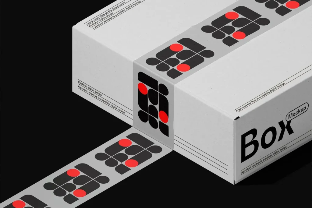 
									Box with Duct Tape Branding Mockup