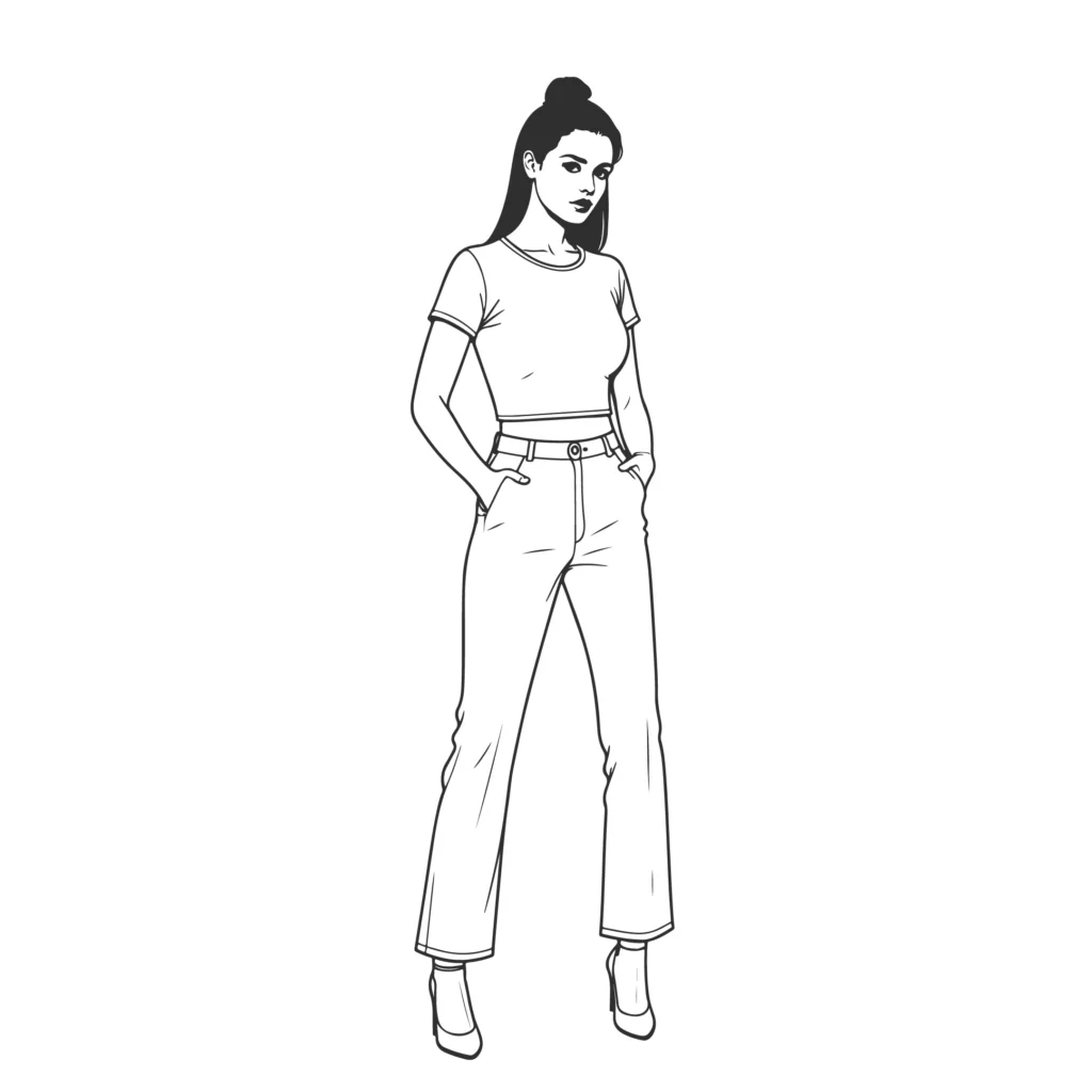 Stylish Diva Line Art – Fashionable Model Pose Illustration