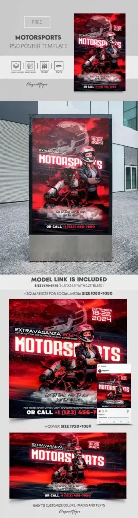 
									Motor Racing Sports Poster Template for Photoshop