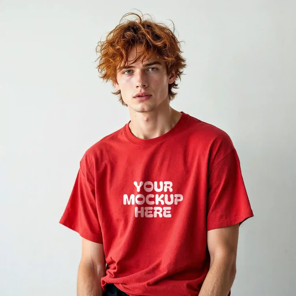 Oversized Red T-Shirt Mockup – High-Quality PSD