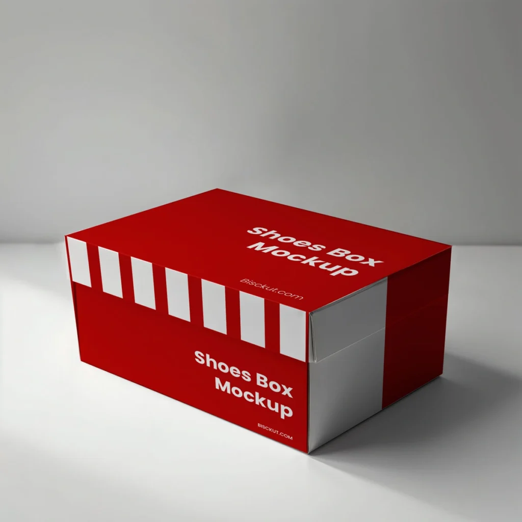 
									Realistic Shoe Box Packaging Mockup for Designers